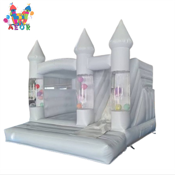 White Bounce House Pastel Jumping Wedding Bounce Castle With Balloon