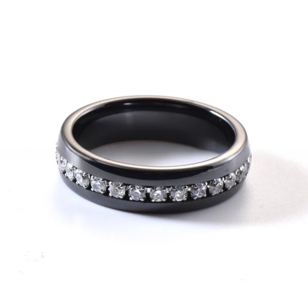 Anillos de cerámica negros para pareja con diamantes completos de 6MM con engaste invisible