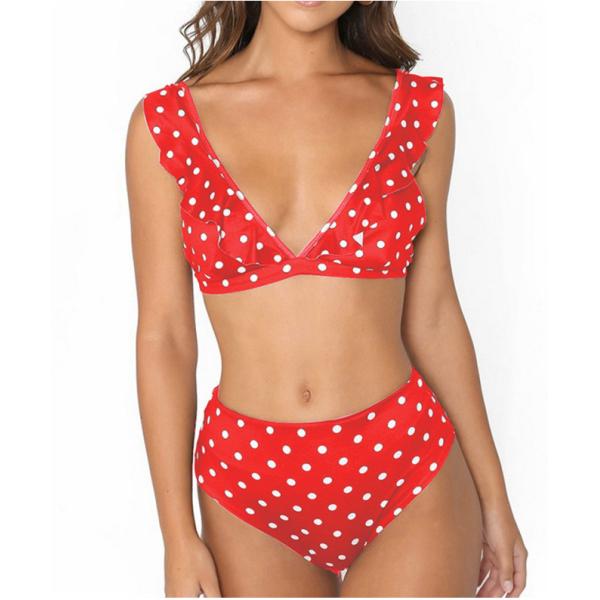 2018 Sexy High Waist Bikini Women Swimwear Push Up Swimsuit Ruffle with spot flounced on shoulder
