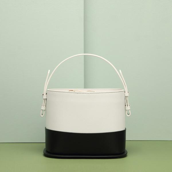 Green Bucket Handbags Cowhide Leather Multi Color Shoulder Bags For Women