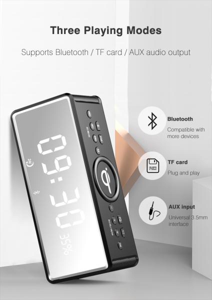 Bluetooth Clock Hifi Speaker with Wireless Charging QI FM RADIO AUX  TF Card Music Player Support from NEWGOOD