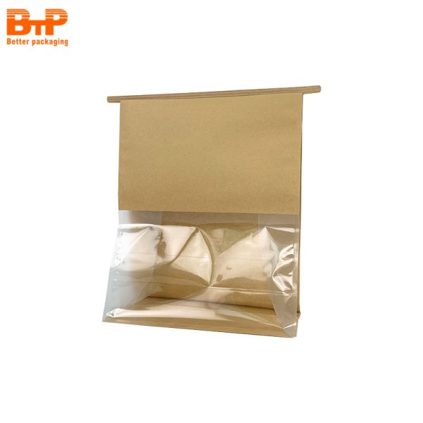 Customized Printed Side Gusset Type Seal Packaging Bag Flat Bottom Bags Toast Bread Bag With Clear Window