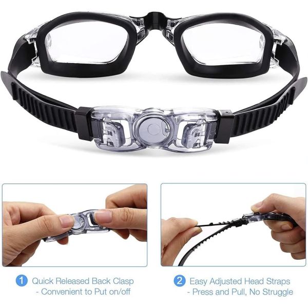 Comfortable Black Adult Swimming Goggles With Integrated Silicone Nose Bridge