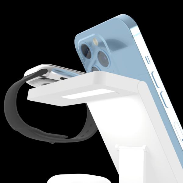 Estação de carregamento sem fio dobrável para smartphones fones de ouvido relógios 3W relógio carregamento 15W telefone saída personalizado