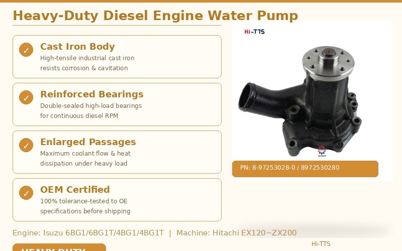 6BG1 Heavy Duty Engine Water Pump 8-97253028-0 8972530280 Diesel Cooling Component For Hitachi EX120 EX200 ZX120 ZX200