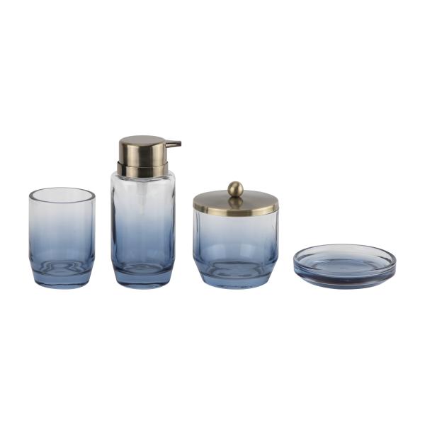 Blue Glass Bathroom Accessories Round Shape With Bubble Effect Hand Wash Dispenser Soap Dish For Bathroom
