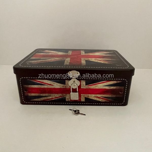 Red Black Gift Box Tin Lock Key Rectangular Tinplate Container for Cookie Craft Cosmetic