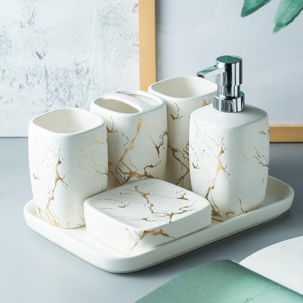 Custom Luxury Ceramics Bathroom Accessories , Marble Bathroom Sets For Home Hotel Gift