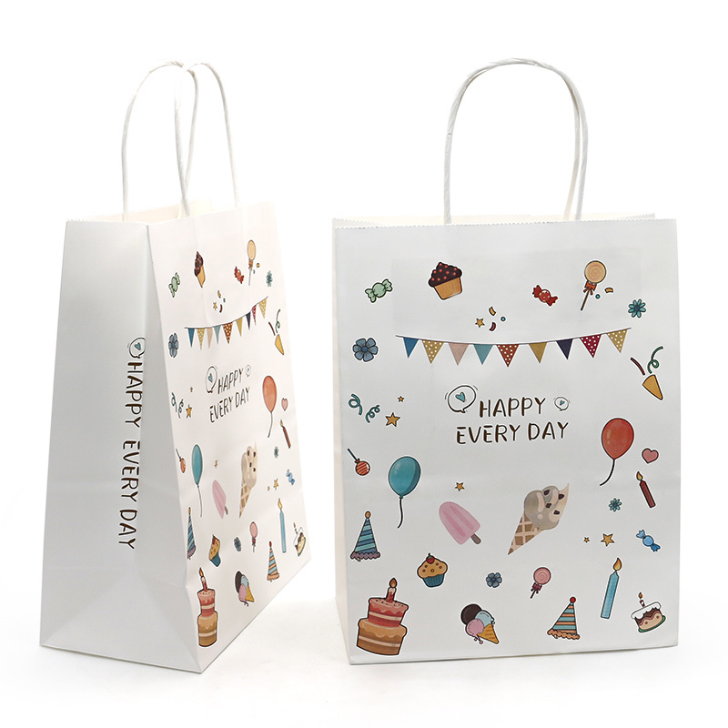 Cute Cartoon Pink Kraft Paper Tote Bag For Birthday Parties And Holidays