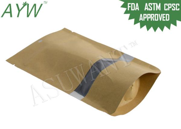 Resealable Brown Kraft k Bags With Eyelet Window , Kraft Stand Up Pouches Round Hole