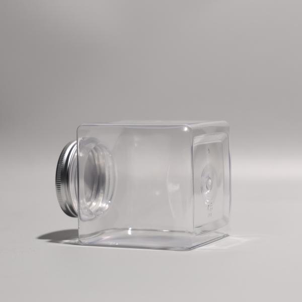 Garrafa de PET de plástico quadrado transparente com tampa de alumínio para armazenamento de alimentos