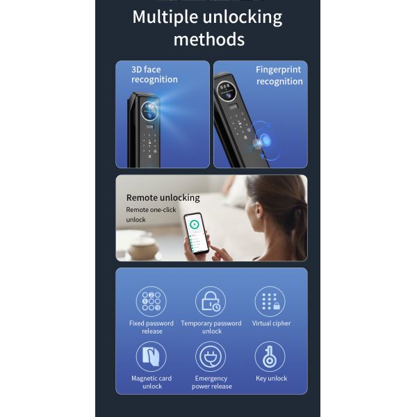 Qleung S959max Smart Door Lock with 3D Facial Recognition Fingerprint Recognition and Mobile Phone Unlock