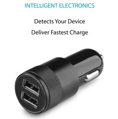 Smart IC car charger 5V2.1A knurled dual USB car charger   Fire circuit board