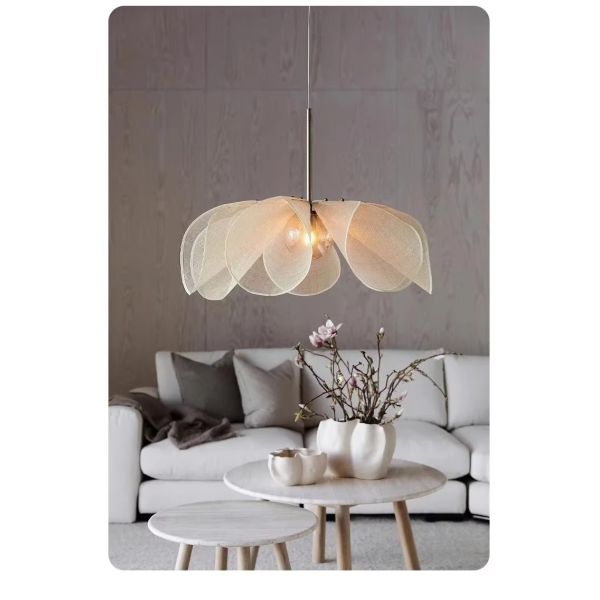 French Fabric Ceiling Pendant Lights Japanese Wabi Sabi Flower Chandelier (WH-VP-306)