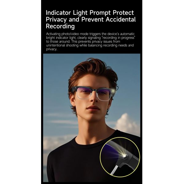 W630 Smart Glasses 1080P Camera IP66 Waterproof AI Voice Wake-up Image Stabilization Magnetic Charging Real-time Translation