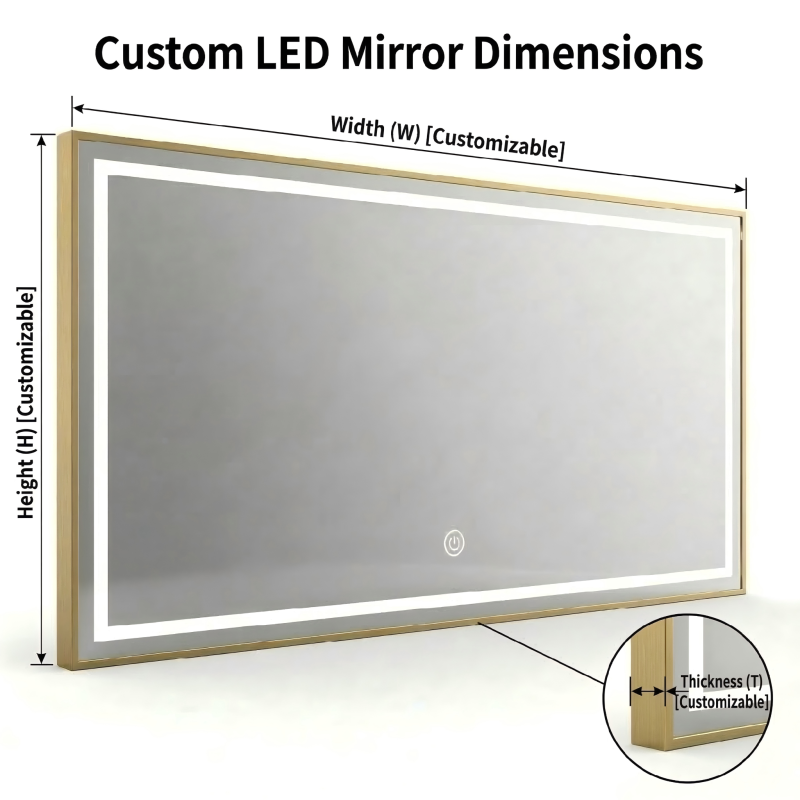 Kingstin Luxury Custom Stainless Steel Smart LED Bathroom Mirror | Dimmable, Anti-Fog & Bluetooth | Backlit Wall Vanity Mirror