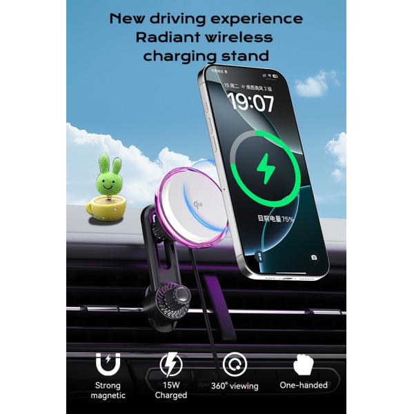 QI2 Certified Magnetic Car Mount Wireless Charger With Cooling Fan And Starry Sky Light For Automotive