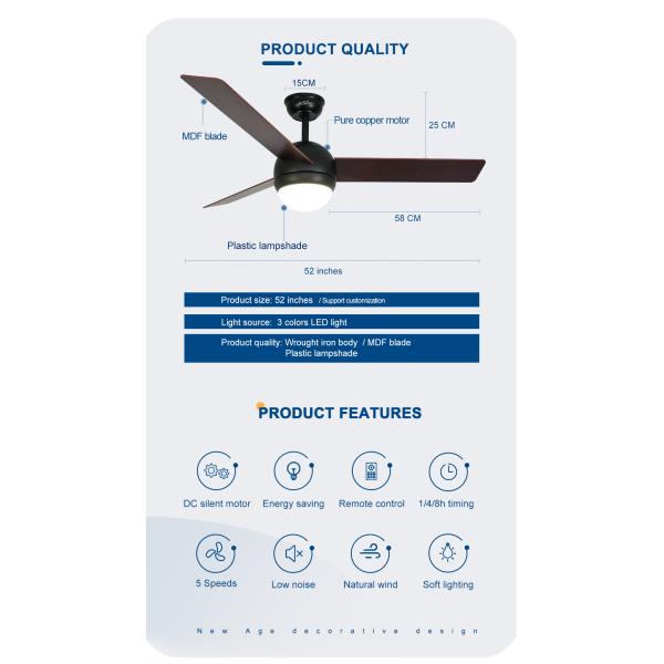 ceiling fan Mdf Blades Decorative Led Light Ceiling Fan com controle remoto de 5 velocidades