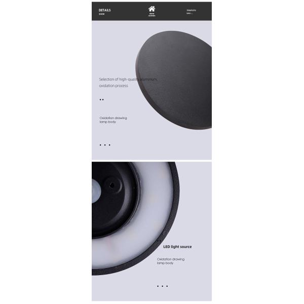 Aisle Villa Circular Outdoor Black Wall Lights 8W Good Heat Dissipation