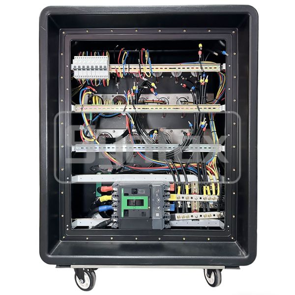 Syntax MD5 IP67 Waterproof 500A Three Phase HDPE Portable Power Distribution Box on Wheels with Powerlocks 500A for FIFA Sporting Events In Qatar