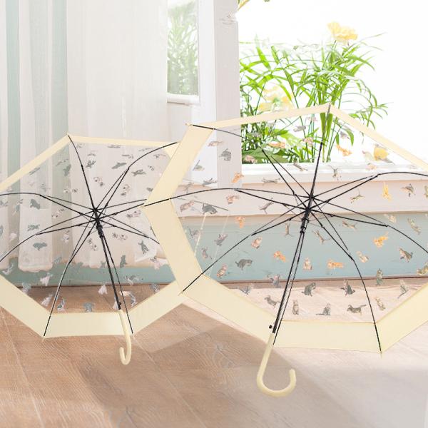 Creative Cat Dog Pattern Straight Umbrella 23 Inches*8k 8 Bone Automatic Fiber Bone