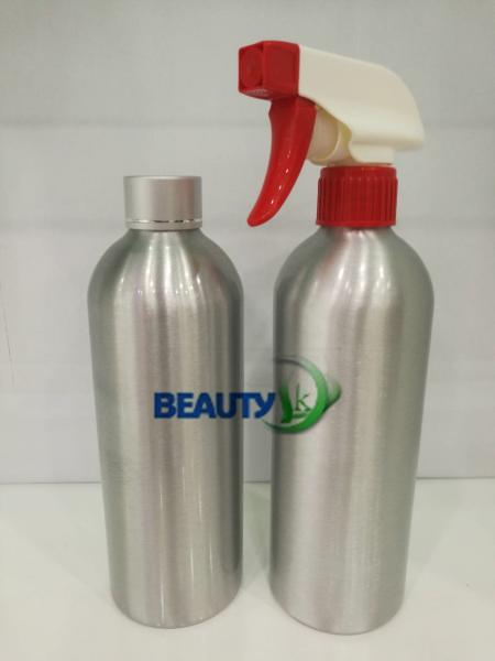 Empty metal packaging  silver aluminum body mist spray bottle with black top
