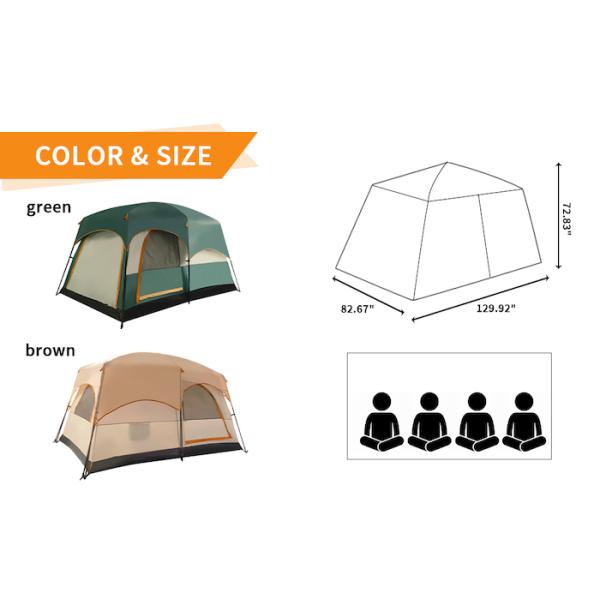 4-Person 3.3*2.1*1.85M Outdoor All Weather Khaki Waterproof Coated Polyester 2-House Design Camping Tent