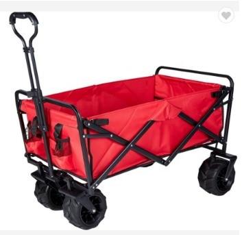 Green Outdoor Foldable Wagon 4 Wheels Collapsible Utility Cart Portable Storage Basket