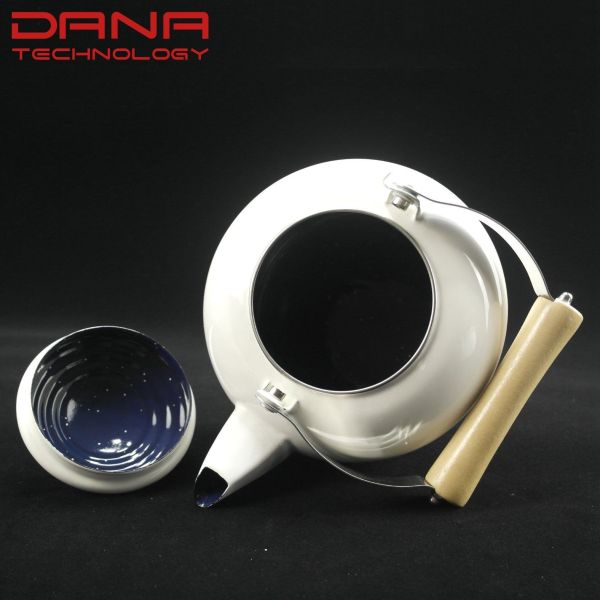 Logo Printing Enamel Porcelain Tea Water Kettles Pear Shaped Wood Handle