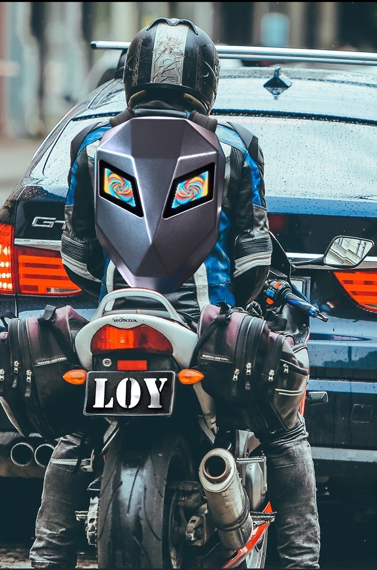 LED Backpack Bluetooth Waterproof Hard Shell Iron Man Cool Motorcycle Riding Black LED Rider Backpack