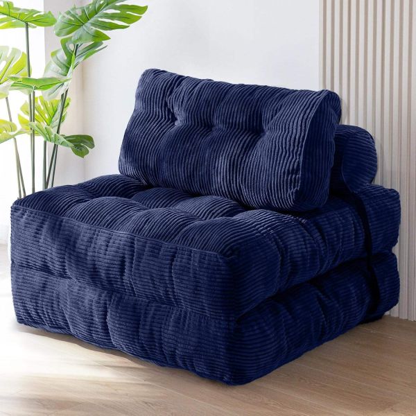 Convertible Tufted Reclining Fabric Extendable Single Sofa Bed Folding Chair Modular Corner Couch Portable Living Room