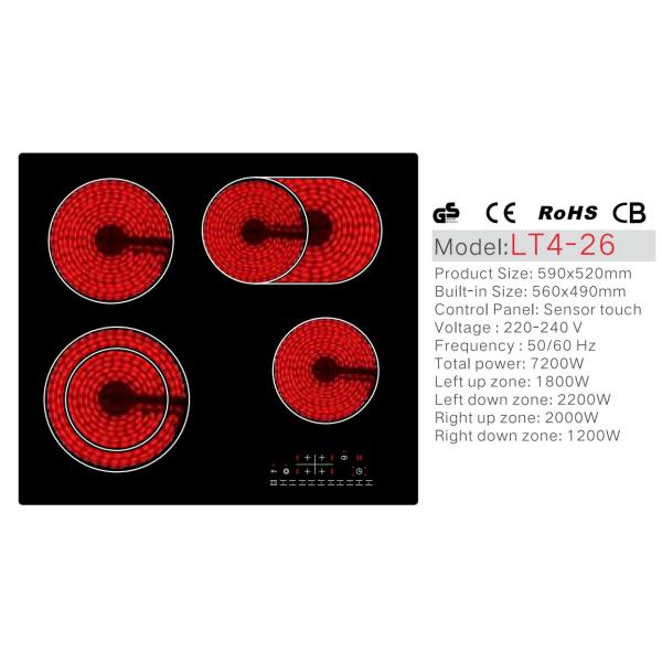 Stainless Steel 7200w Oval Zone Ceramic Hob Child Lock Safety