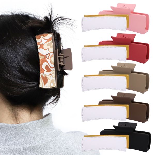 Personalized Claw Clip Double Sided Printing Plastic Colored Blank Sublimation Hair Clip With Printable Leather Sheet