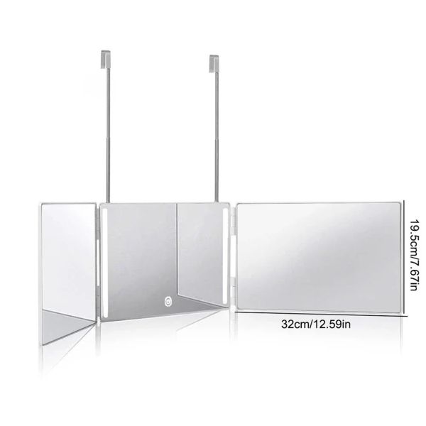 360 Degree Mirror with LED 3-Way Mirror Hair Self Cutting 3 Sides Folding Makeup Mirror with light(WH-MR-86)