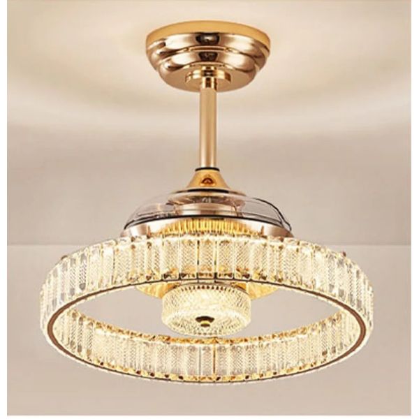 Retractable Blade Modern Folding Fan Light Remote Control Chandelier LED Invisible Ceiling Fan Crystal Light (WH-VLL-29)
