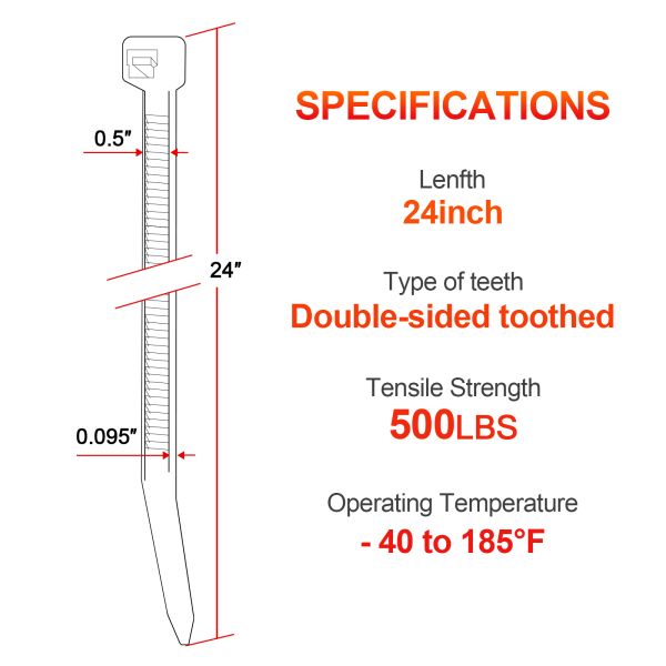 24 Inch Heavy Duty Plastic Tie Lock Adjustable Plastic Cable Ties