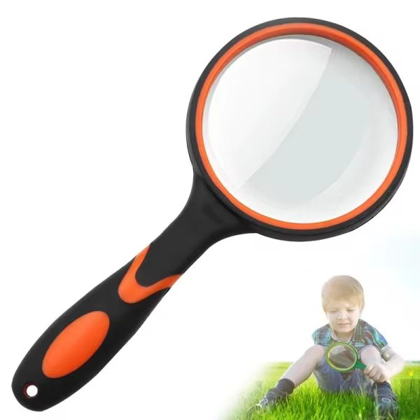 Portable 10X Glass Lens Handheld Magnifier with Rubber Handle for Reading Newspaper Jewelry Other Tasks