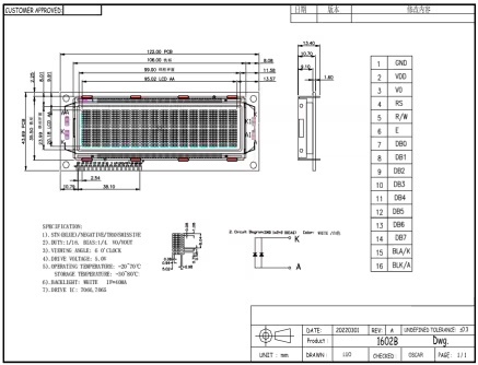 STN Monochrome LCD Display 1602B 16x2 COB LCD Module With ST7066 / 7065 Controller