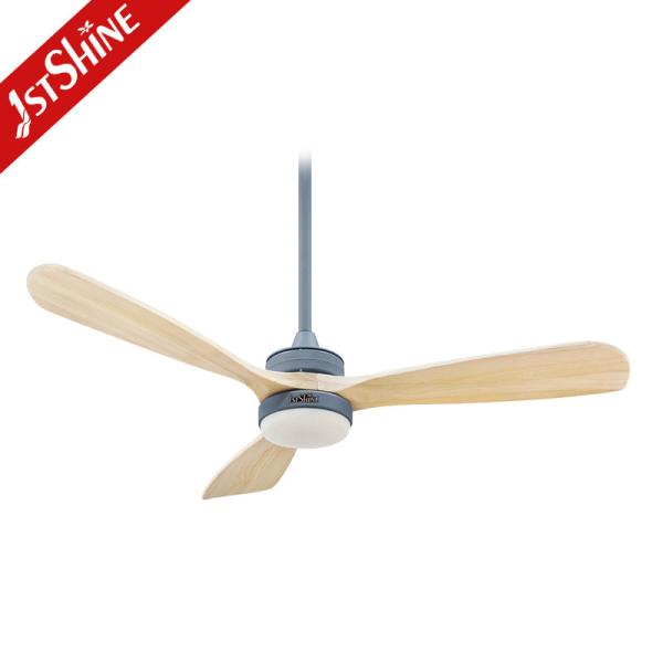 Ventilador de teto de madeira com motor de níquel escovado com controle remoto de 5 velocidades e tamanho de lâmina de 52 