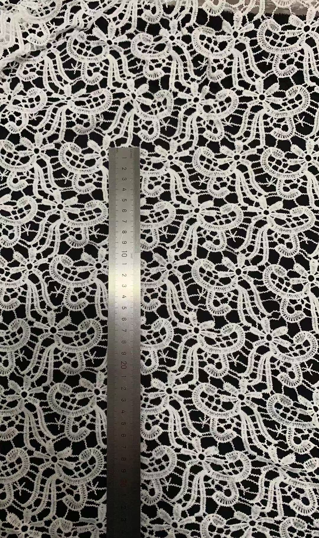 White Milk Yarn Water‑Soluble Embroidery Fabric,Geometric Floral Hollow  Lace Fabric Hollow Embroidery for Dress & Wedding
