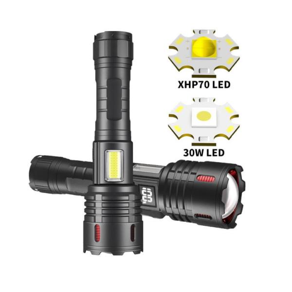 Powerful 1500-1600 Lumens LED Torch Flashlight with Rechargeable Type-C USB and Telescopic Zoom for Camping Hiking Outdoor
