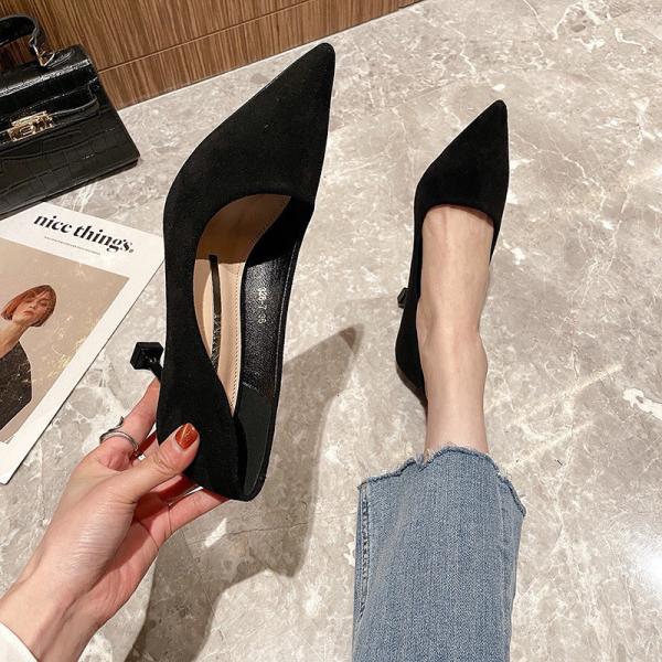 528-1 New Pointed Shallow Mouth Suede Stiletto Fashion Shoes Sexy Mid-Heel Four Seasons Shoes Women'S High Heels Wholesa