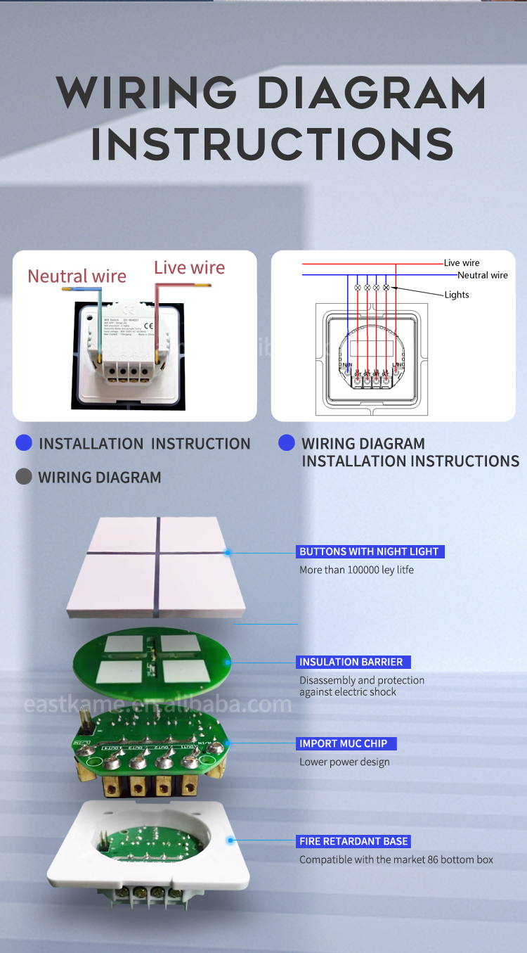 Newest WiFi Smart Wireless Light Switch with for Tuya Module Remote Control CE RoSH 10A Max Current Touch Panel