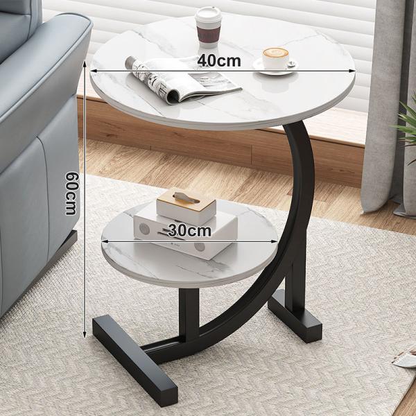 2-Tier Round Sofa Side Faux Marble End Table, Beside with Storage Shelf C-Shaped Legs, Nightstand for Living