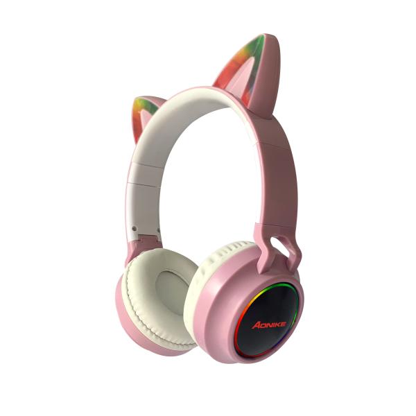 Flash Light Cute Cat Ears Wireless Bluetooth Headphones Kid Girls Stereo Headset With Mic