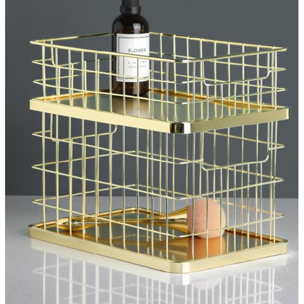 Dresser And Cosmetics Metal Mesh Basket Golden Base