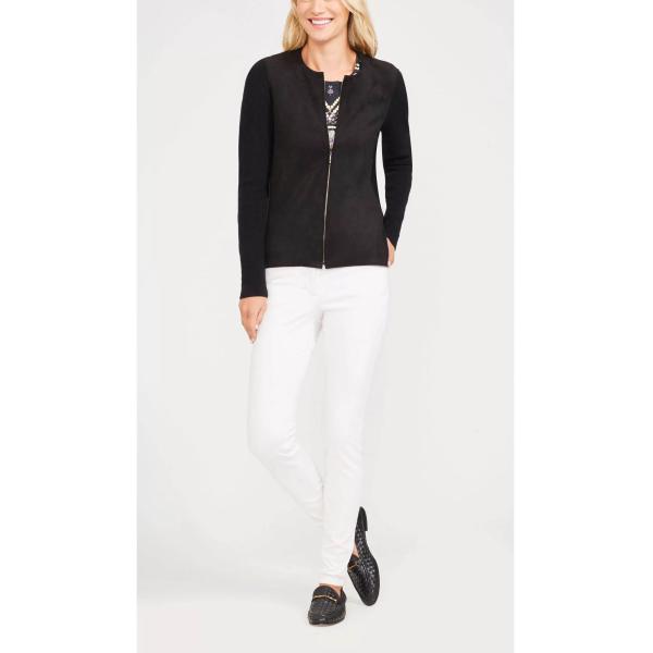 Knitted Ladies Cardigan Sweaters , Faux Suede Front Black Cardigan Sweater