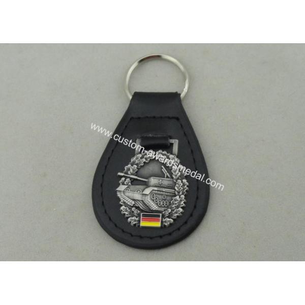 Zinc Alloy Die Casting Personalized Leather key Chains With Antique Silver Plating Emblem