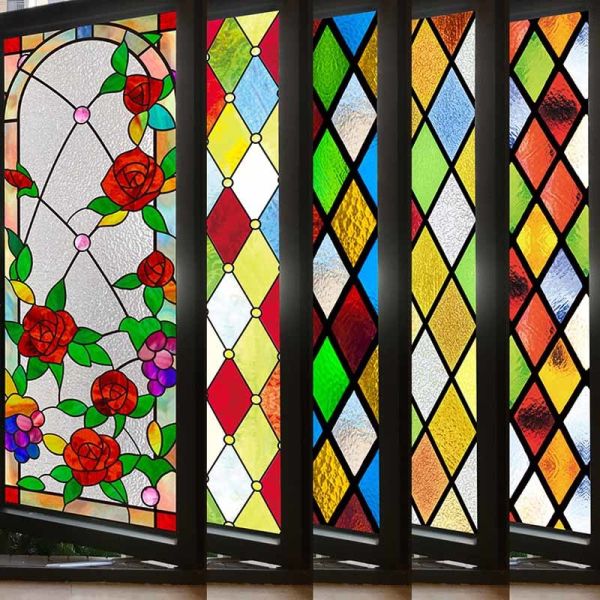 Eco Friendly Stained Glass Decorative Film Reusable Static Cling Privacy Window Sticker