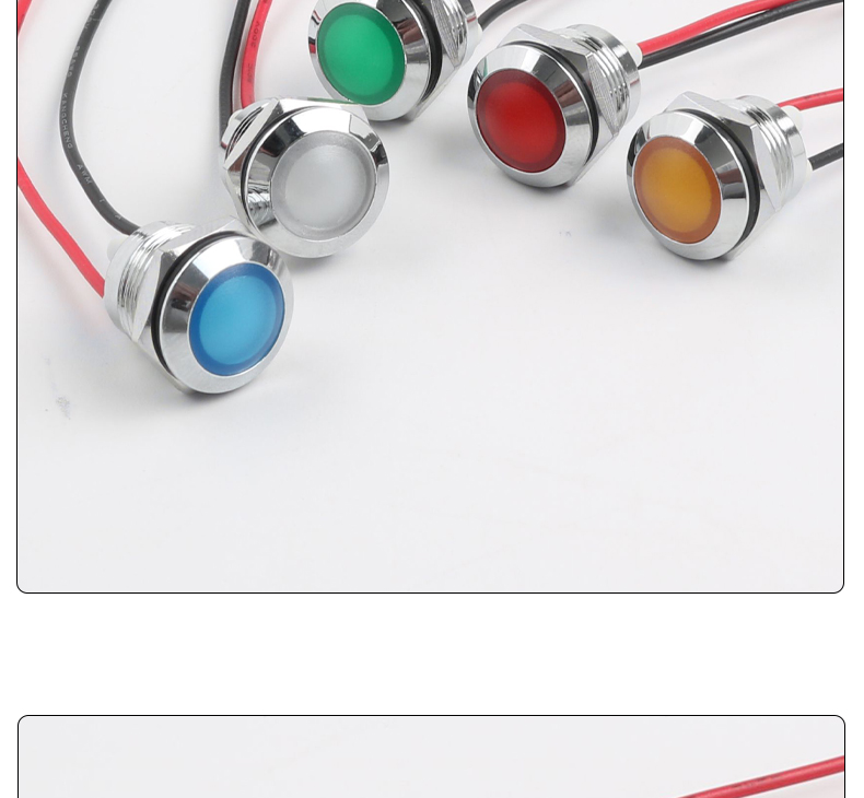 IP66 12mm Metal Power LED Indicator Light 150mm Industrial Control Red Green Yellow Blue White 6V 24V 220V 50000 Hours Lifespan
